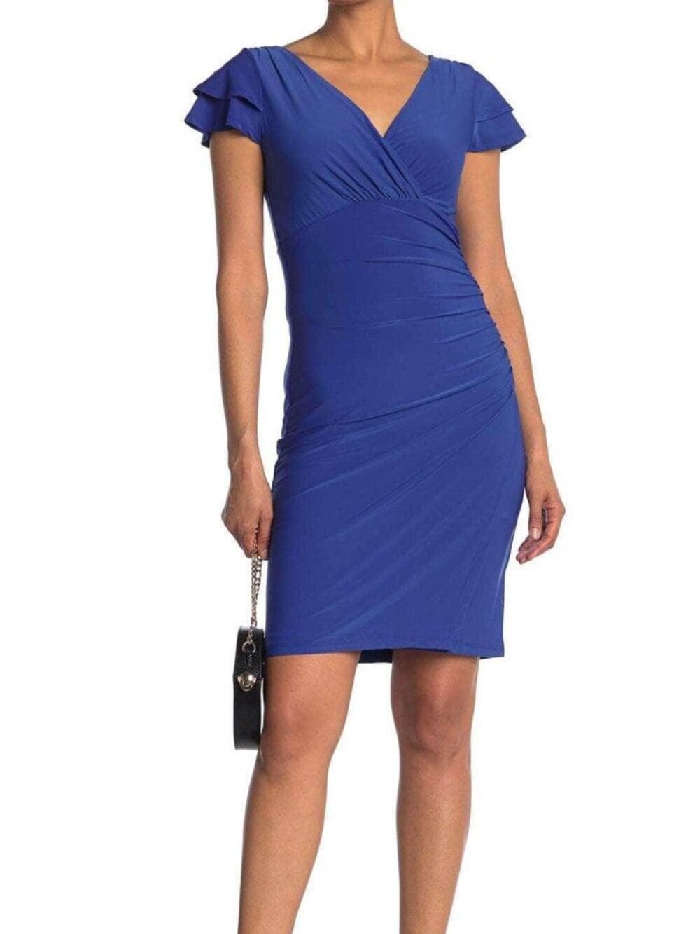 Catherine Malandrino Short Flutter Sleeve Ruched V Neck Dress Size 14